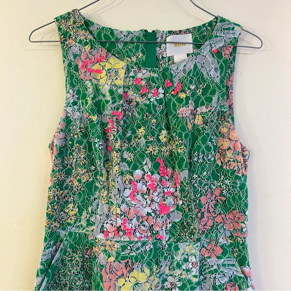 Anthropologie Maeve Dress Verbena Lace Floral Green Sequin Spring Size 2 - Picture 2 of 11